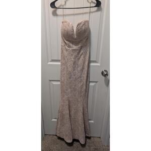 Bailey Blue Long Blush & Gold Sequin Formal Dress Prom Wedding Homecoming Size S